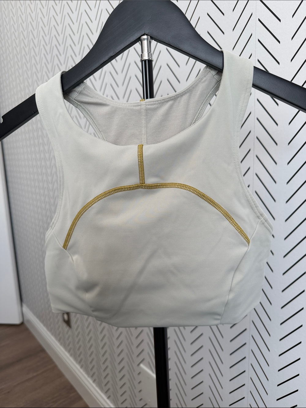 lululemon athletica Cream High-Neck Sports Crop tank top bra with Gold Stitching